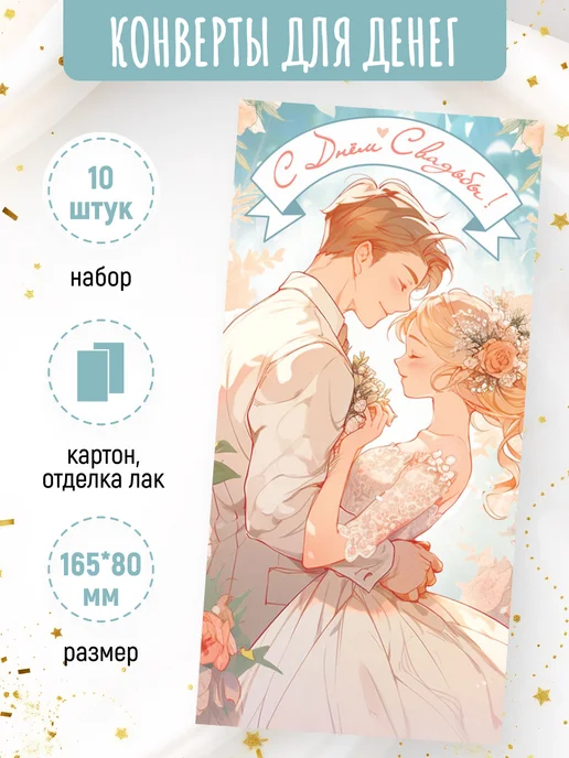 ЛиС Групп Подарочные конверты для денег С Днем Свадьбы! 10 шт, 10 шт, фото 2