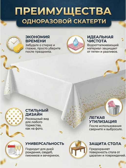 Скатерть одноразовая праздничная 2шт, 2 шт, фото 2
