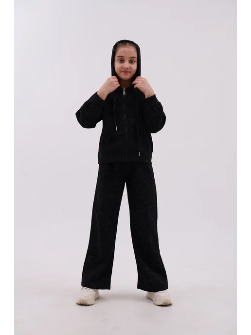LJ Fashion Спортивный детский костюм на молнии, черный, фото 5