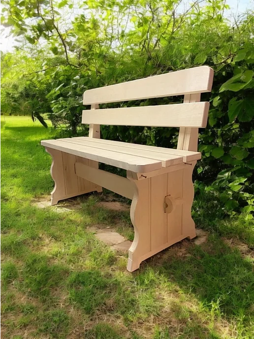 Скамья деревянная 120х40х44 для бани, лавка со спинкой, 100x30x44