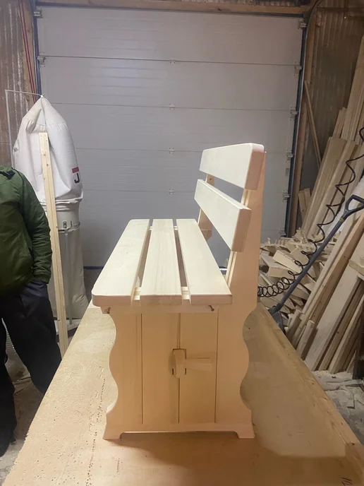 Скамья деревянная 120х40х44 для бани, лавка со спинкой, 100x30x44, фото 2
