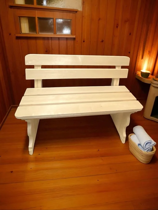 Скамья деревянная 120х40х44 для бани, лавка со спинкой, 100x30x44, фото 7