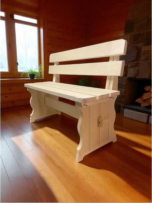 Скамья деревянная 120х40х44 для бани, лавка со спинкой, 100x30x44, фото 8