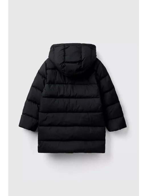 Benetton Стеганое детское пальто с капюшоном, черный, фото 2