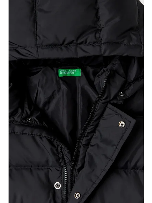 Benetton Стеганое детское пальто с капюшоном, черный, фото 3