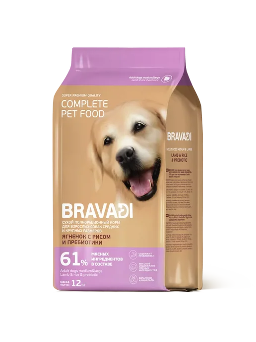 Сухой корм BRAVADI для собак, крупные, средние, ягненок, 12 кг