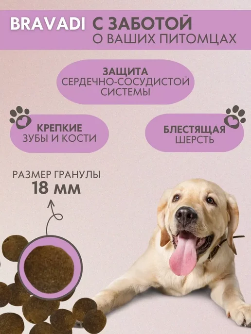 Сухой корм BRAVADI для собак, крупные, средние, ягненок, 12 кг, фото 3