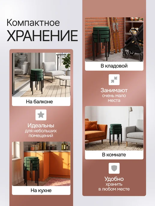 Комплект табуретов для кухни из 4 штук, зеленый, фото 3