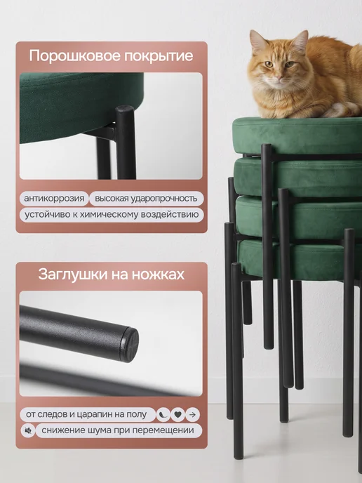 Комплект табуретов для кухни из 4 штук, зеленый, фото 5