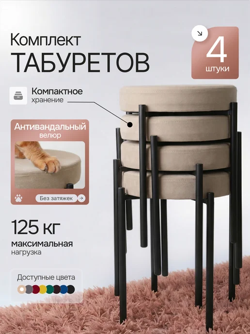 Комплект табуретов для кухни из 4 штук, белый
