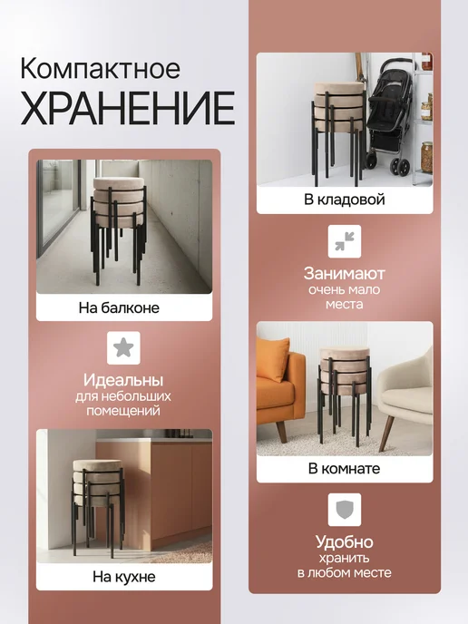 Комплект табуретов для кухни из 4 штук, белый, фото 3
