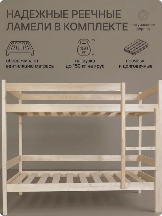 ЭКО Мебель ЕЛЬ Усиленная Двухъярусная Кровать 90х200, из массива сосны, вариант, фото 6