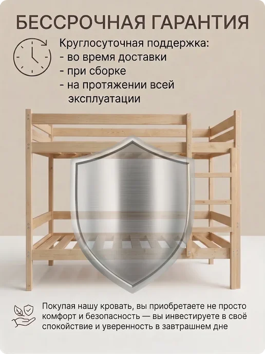 ЭКО Мебель ЕЛЬ Усиленная Двухъярусная Кровать 90х200, из массива сосны, вариант, фото 7