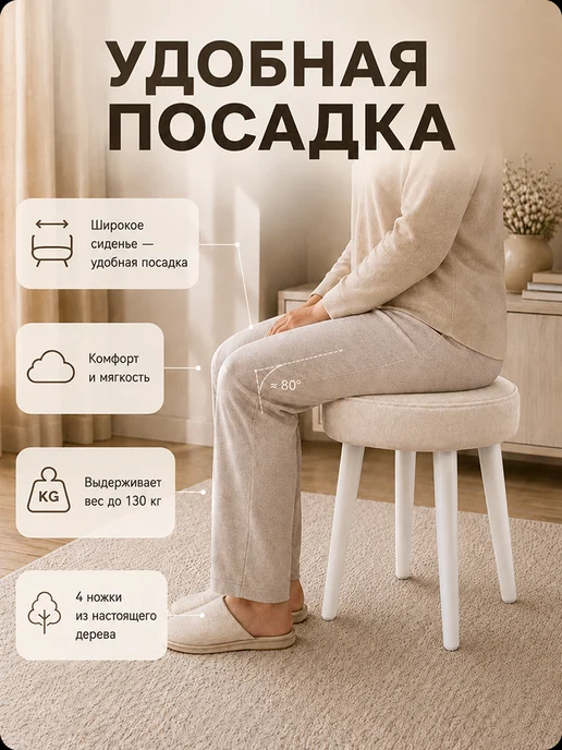 КАМЕБЕЛЬ Табурет для кухни, туалетного столика, белый, фото 2
