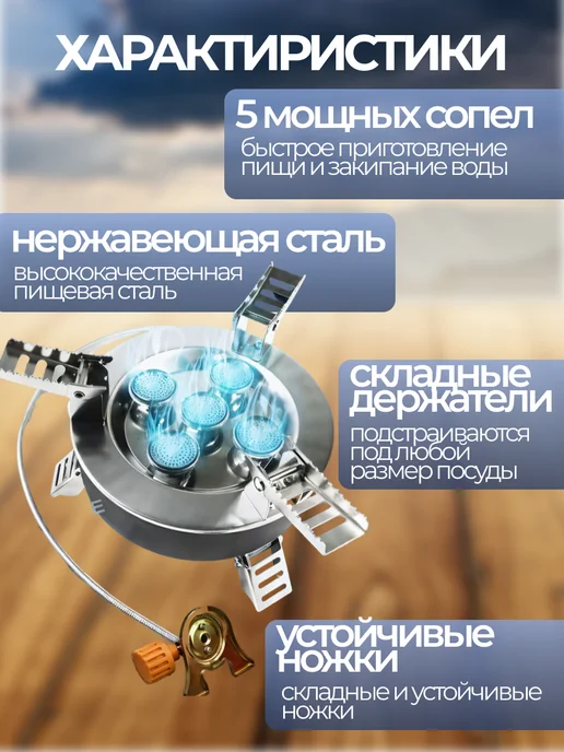 газовые горелки туристические Газовая горелка туристическая с пьезоподжигом и чехлом, черный, фото 3