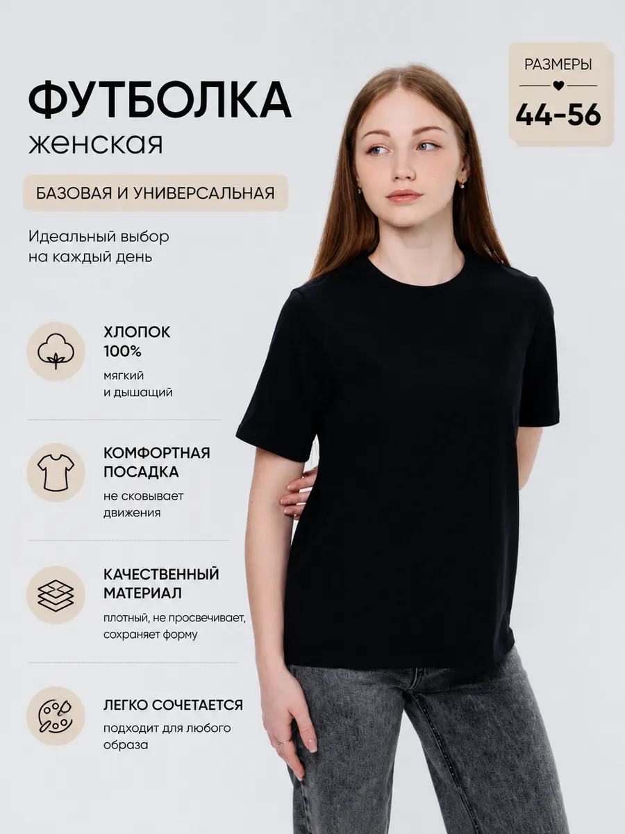 Футболка черная однотонная базовая хлопок