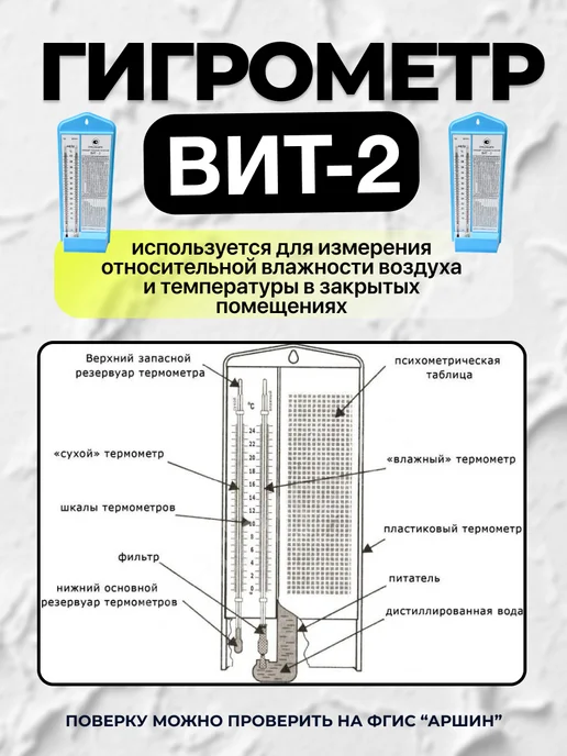 Гигрометр психрометрический ВИТ 2 с поверкой на 1 год, голубой, фото 7