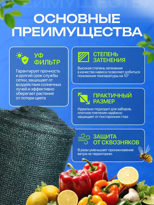Затеняющая сетка для забора и теплицы 55% зеленая 1,5х8м, 1.5x8 м, фото 4