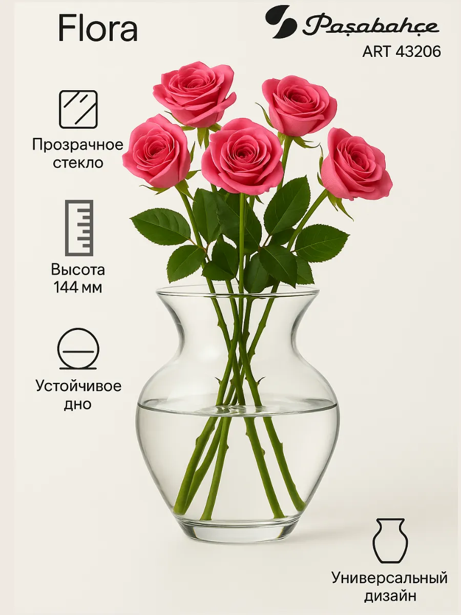 Ваза стеклянная для цветов и сухоцветов Flora 144мм 43206
