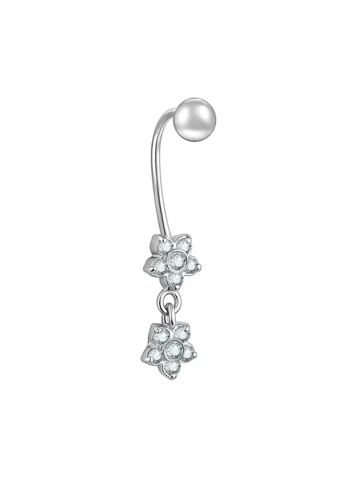 MIX jewelry Пирсинг серебряный 925 пробы в пупок с фианитами, серебристый, фото 5