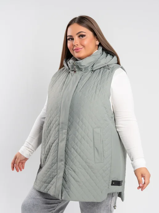 Марила Fashion Жилет утепленный больших размеров, зеленый, фото 3