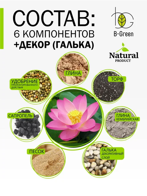 B-green Грунт для лотоса нимфей кувшинки прудовых водных растений, 3 л, фото 2