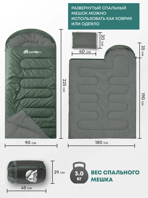 RSP Спальный мешок SLEEP 450 BIG ( 225*90 см, молния справа ), 225x90 см, фото 2