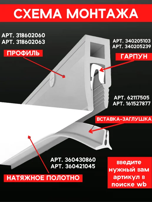 Vipotolki Гарпун для натяжного потолка ПВХ профиль 10 м, 20 м, фото 2