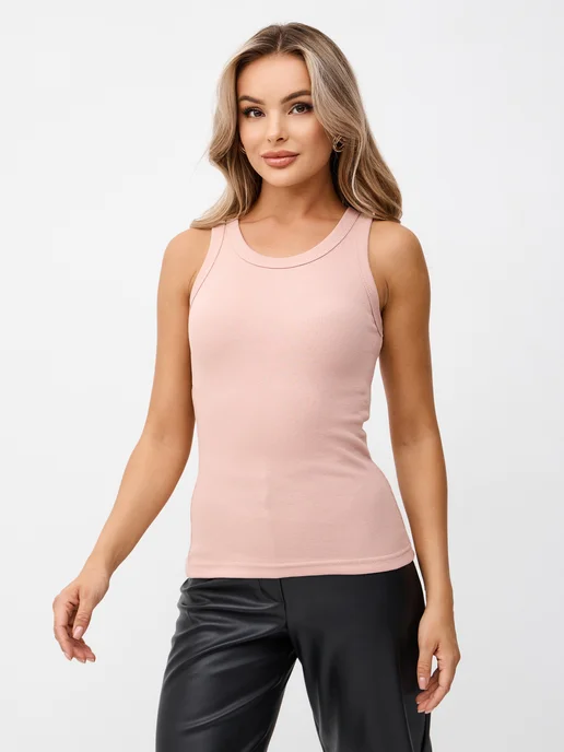 GLOY WEAR Майка топ в рубчик базовая, розовый