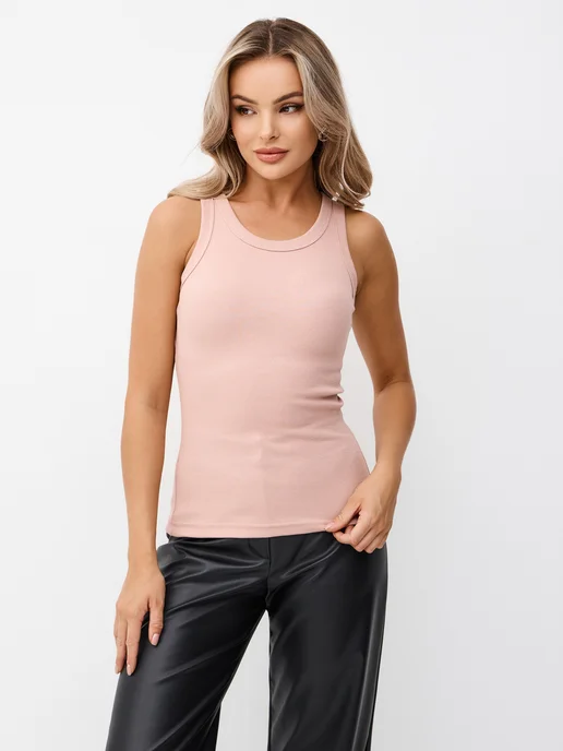 GLOY WEAR Майка топ в рубчик базовая, розовый, фото 6