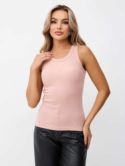GLOY WEAR Майка топ в рубчик базовая, розовый, фото 7