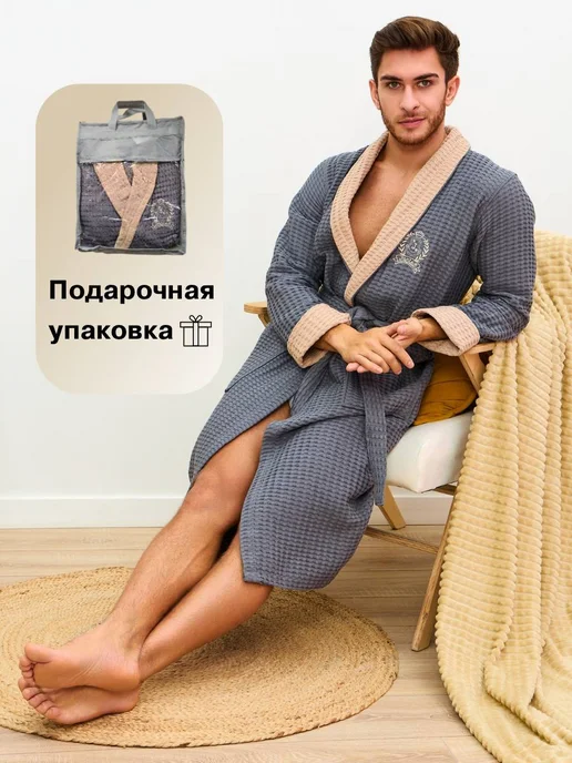 Fox Max Халат вафельный для дома и бани, серый, фото 5