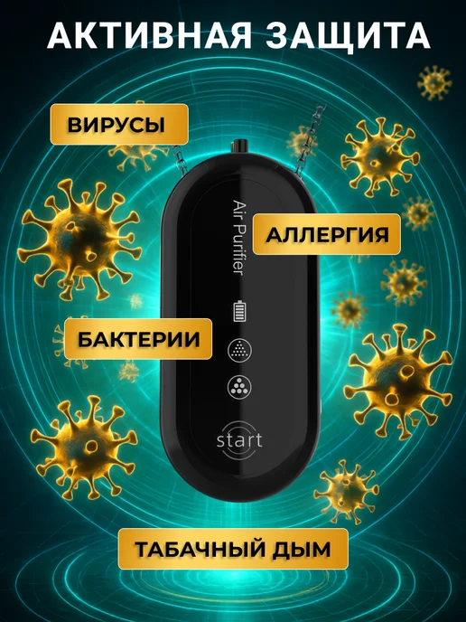 AIR PURIFIER Очиститель воздуха ионизатор персональный, черный, фото 2