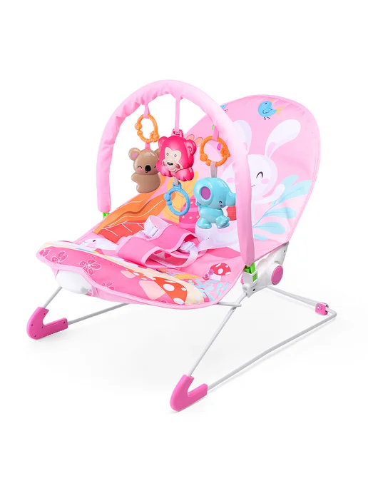 URAL TOYS Шезлонг-качели, баунсер для новорожденного, розовый