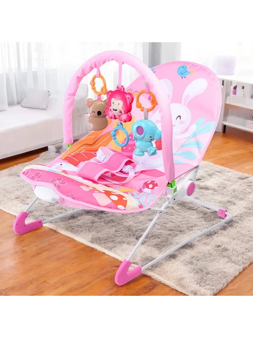 URAL TOYS Шезлонг-качели, баунсер для новорожденного, розовый, фото 2