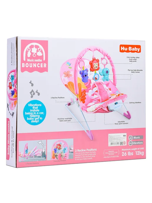 URAL TOYS Шезлонг-качели, баунсер для новорожденного, розовый, фото 7