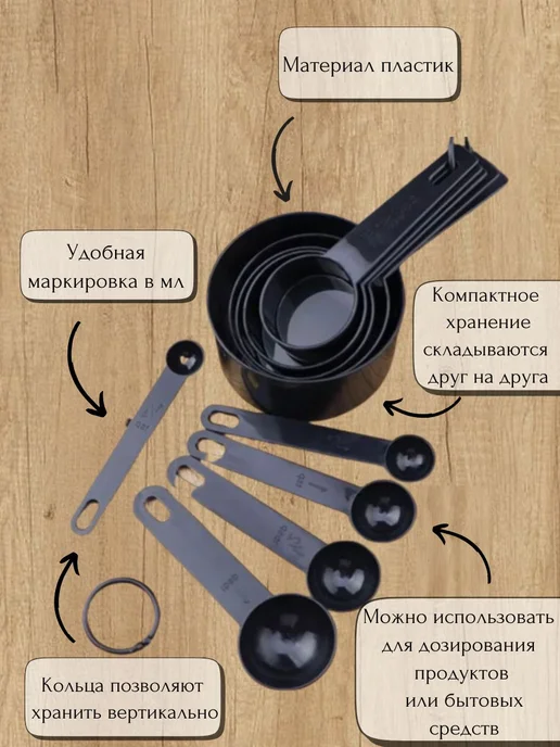Etoli Набор пластиковых мерных ложек, черный, фото 3