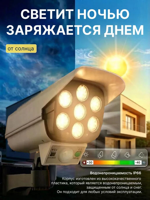 Светильник уличный на солнечной батарее муляж камеры, белый, фото 2
