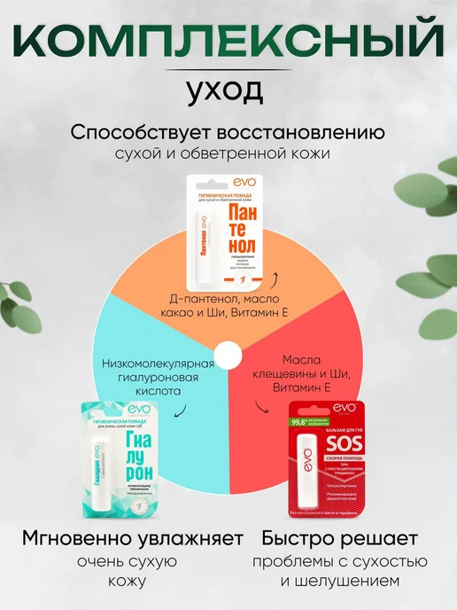 EVO Бальзам для губ помада гигиеническая Пантенол 5шт, белый, фото 2