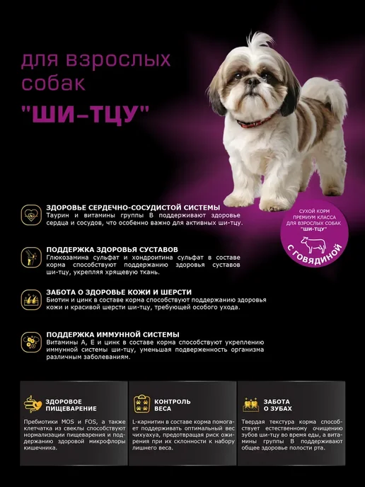 Сухой корм QUATTRO Ши-Тцу для собак, говядина, 2,5 кг, фото 2