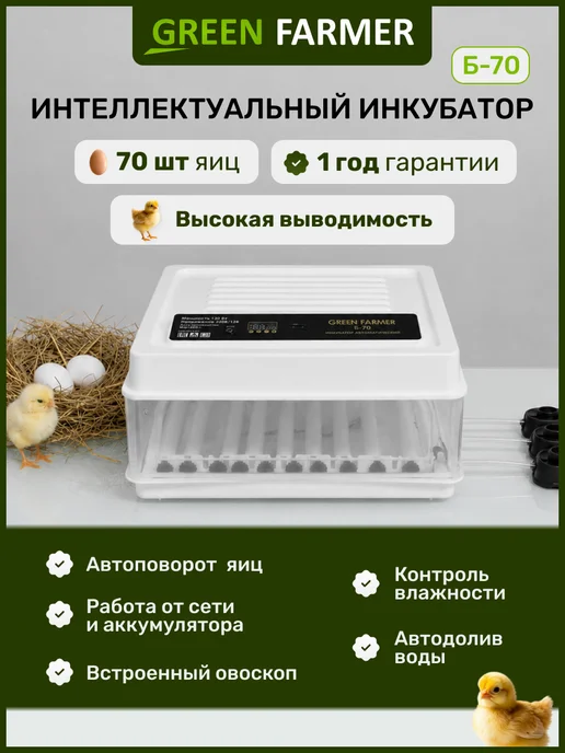 GREEN FARMER Инкубатор для яиц автоматический Б-70, зеленый