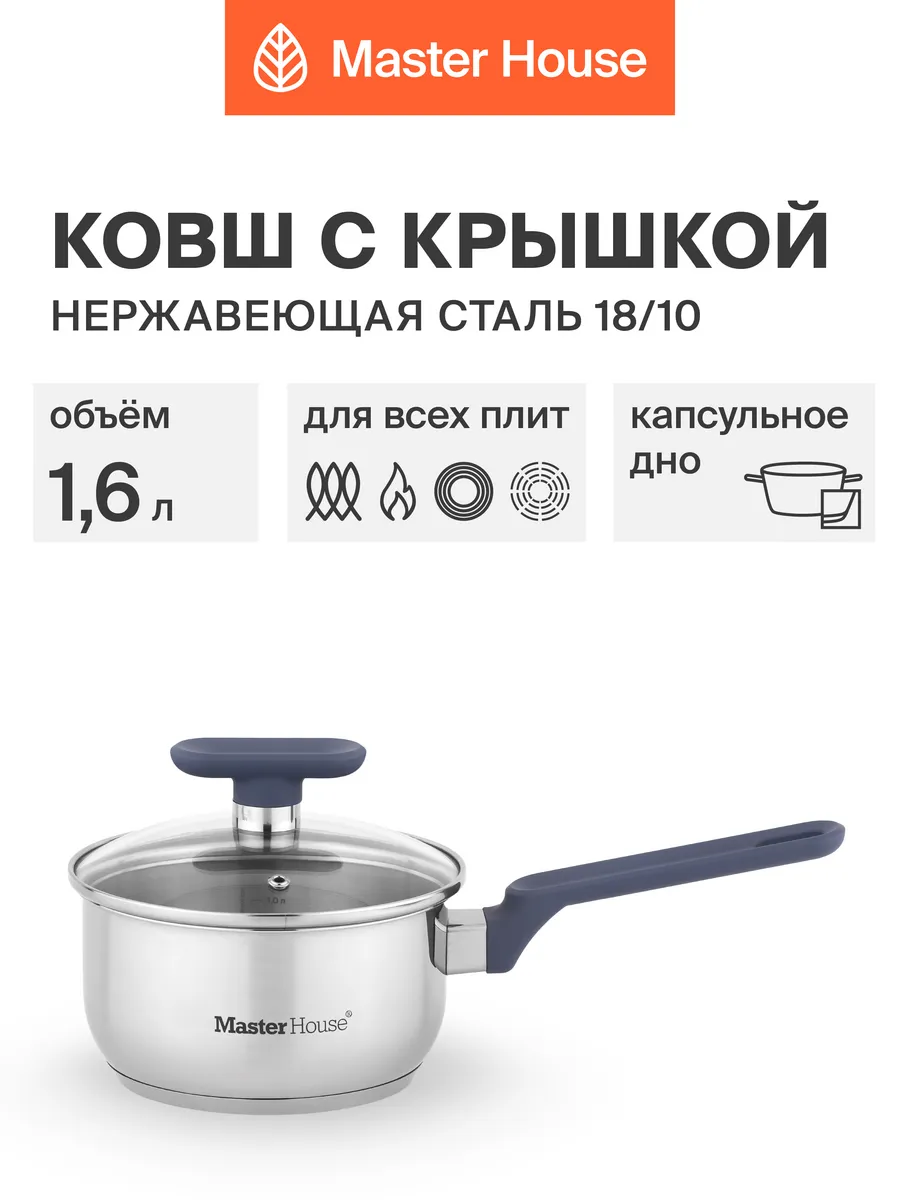 Сотейник с крышкой и толстым дном 1,6 л