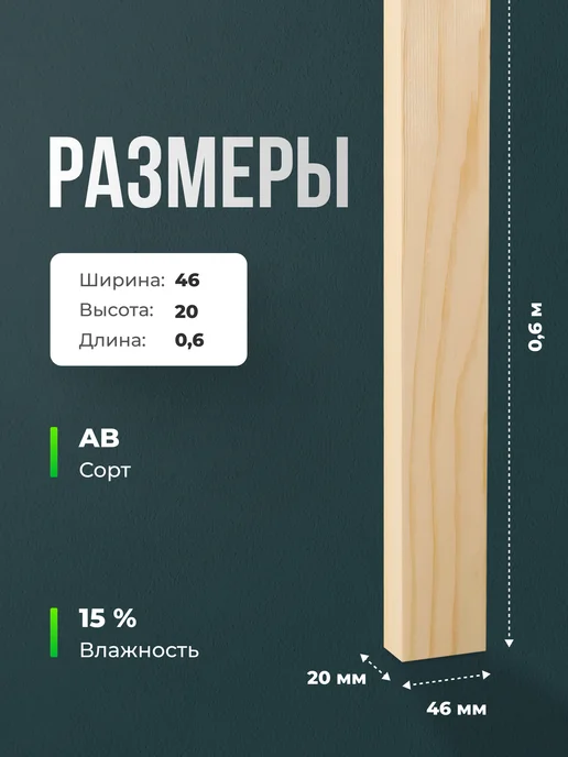 Терра_Лэнд Брус рейка 6 шт сорт АВ 30х10х600, 46x20x600, 6 шт, фото 2