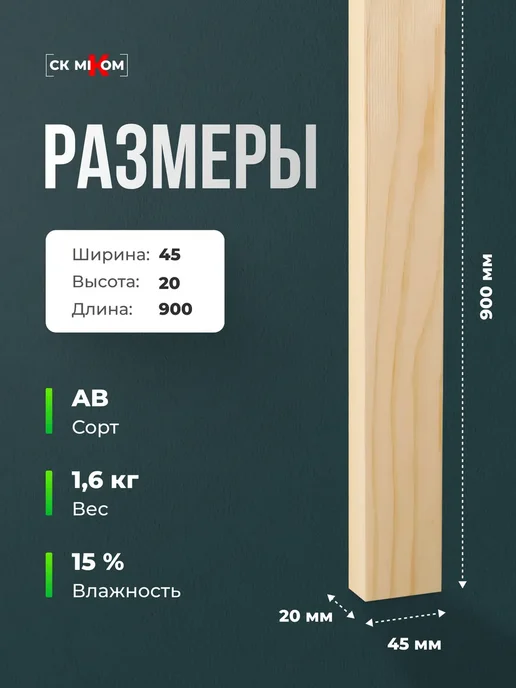 Терра_Лэнд Брус рейка 6 шт сорт АВ 46х20х900, 20x900, 6 шт, фото 2