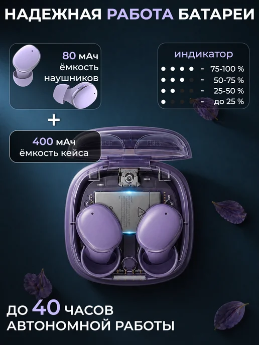 IOTO Наушники беспроводные матовые для андроид и iphone, фиолетовый, фото 5