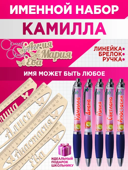 Белка принт Канцелярский подарочный набор именной Камилла, бежевый