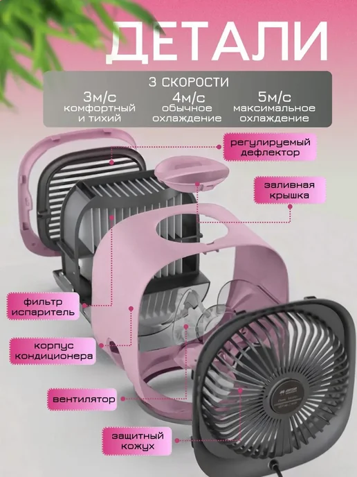 PodarkinDom Настольный портативный мини кондиционер V052, розовый, фото 5