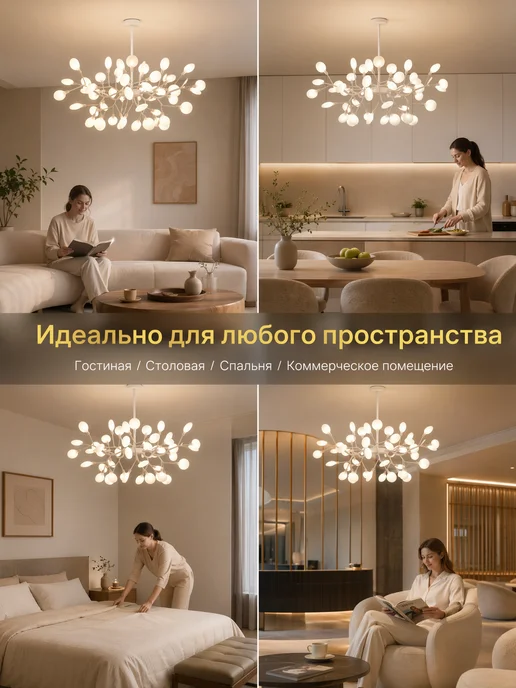 Балтийский Светлячок Люстра потолочная светодиодная G4, 45 ламп, 3 режима, белый, фото 4