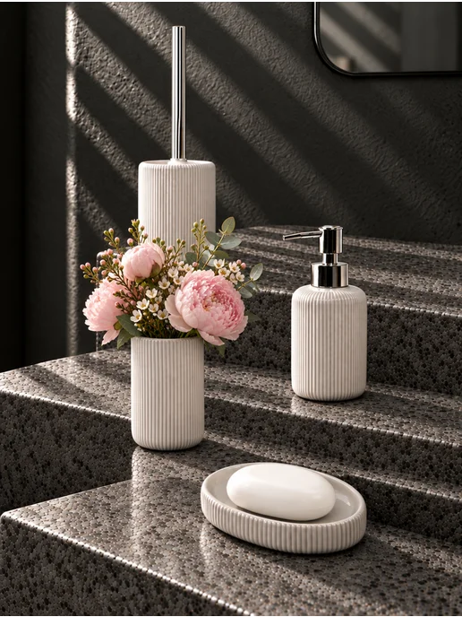 Bath Plus Набор аксессуаров для ванной керамический с ершиком, серый, фото 2