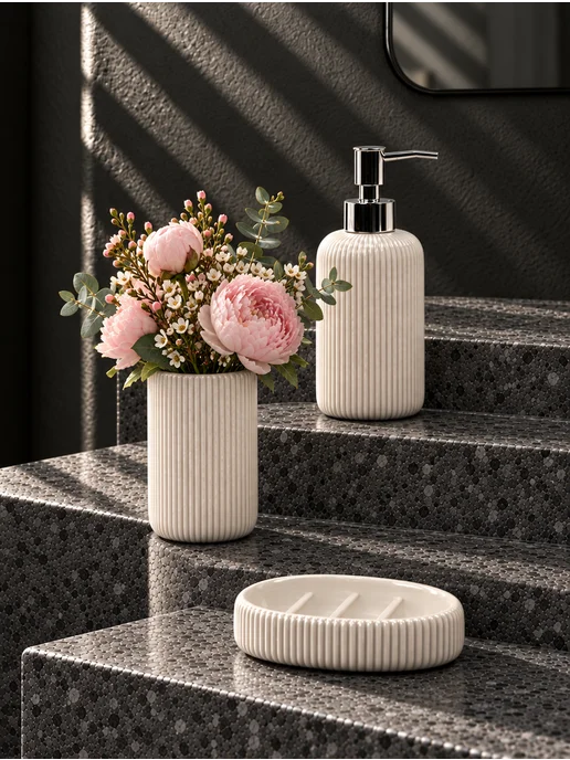 Bath Plus Набор аксессуаров для ванной керамический с ершиком, серый, фото 3